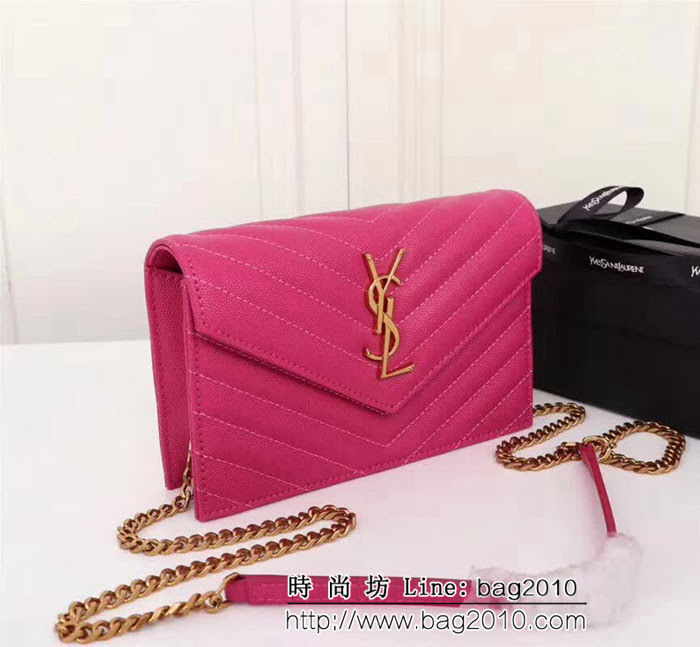 YSL聖羅蘭 專櫃最新V紋皮 金色五金扣 可拆卸鏈條 小挎包 27720 YAS1273